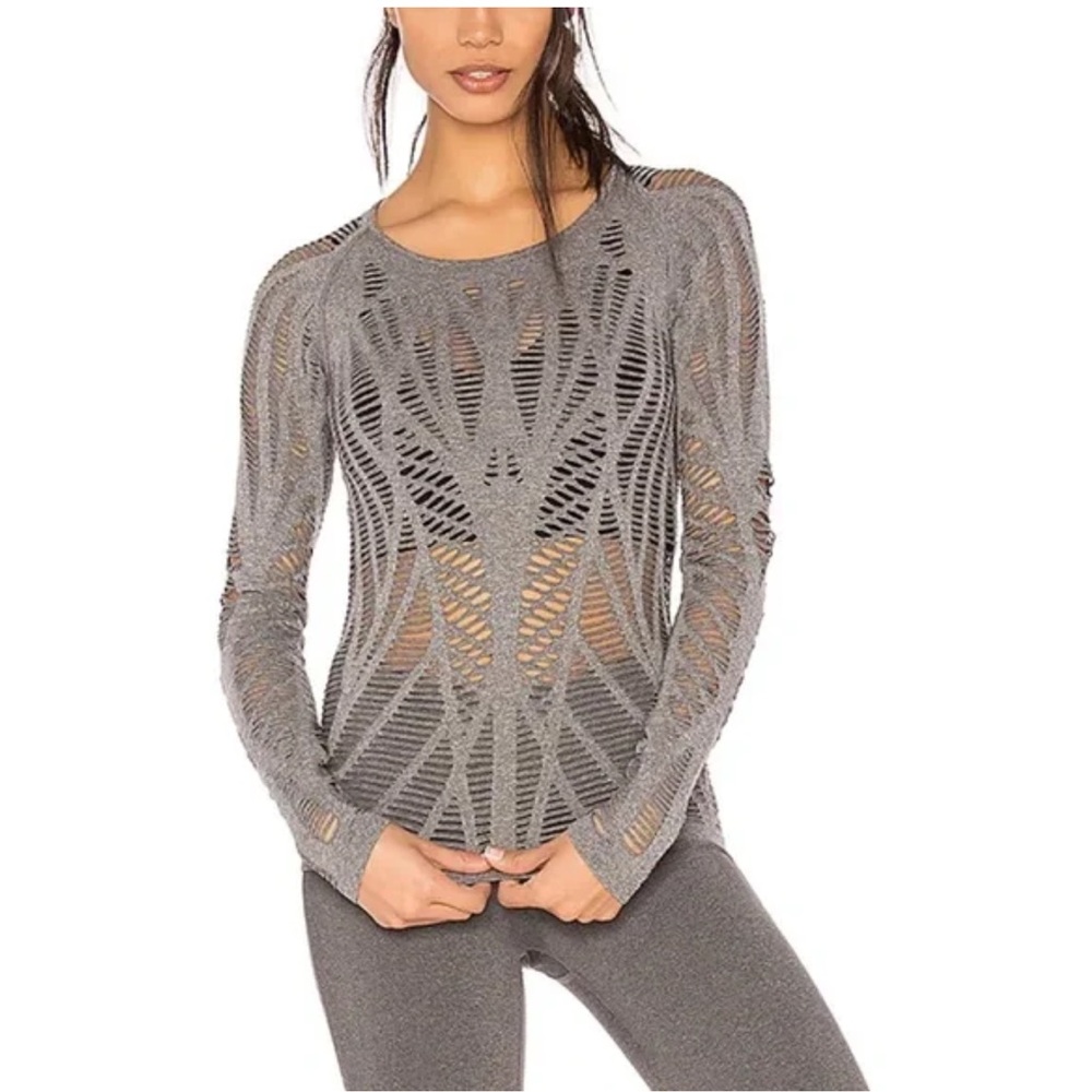 EUC ALO Wanderer Long Sleeve Brave Elements Heathered Gray Seamless Athletic Top